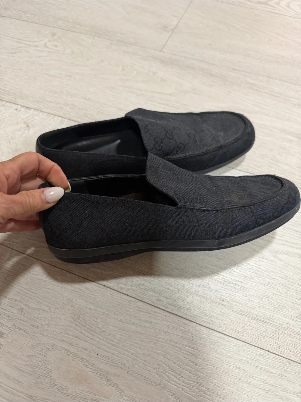 Gucci Black Monogram Canvas Slip-On Loafers